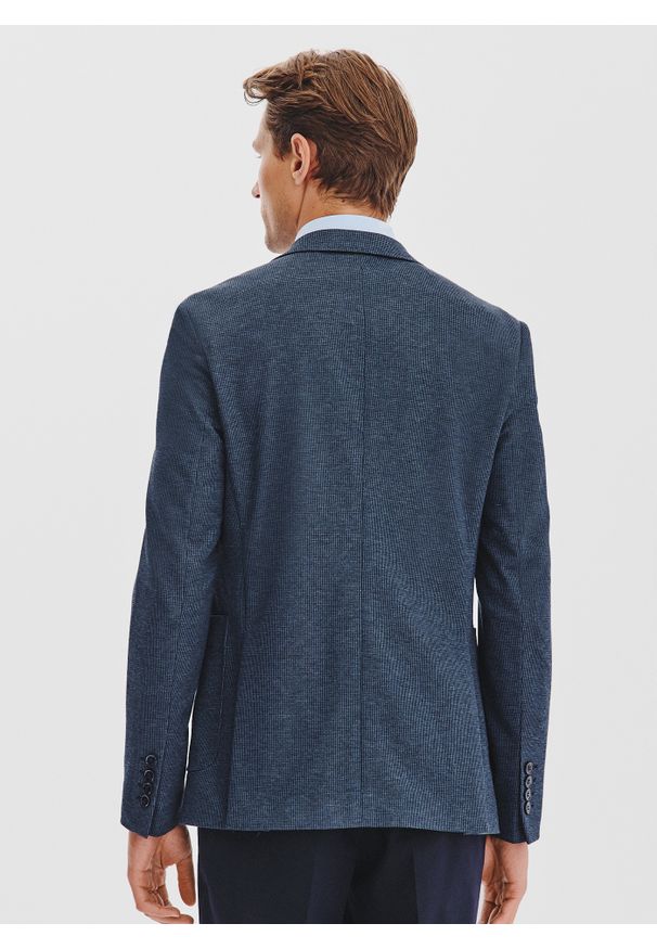 Pako Lorente - PAKO LORENTE - Granatowa marynarka w pepitkę z dzianiny. Kolor: niebieski. Materiał: dzianina. Sezon: jesień