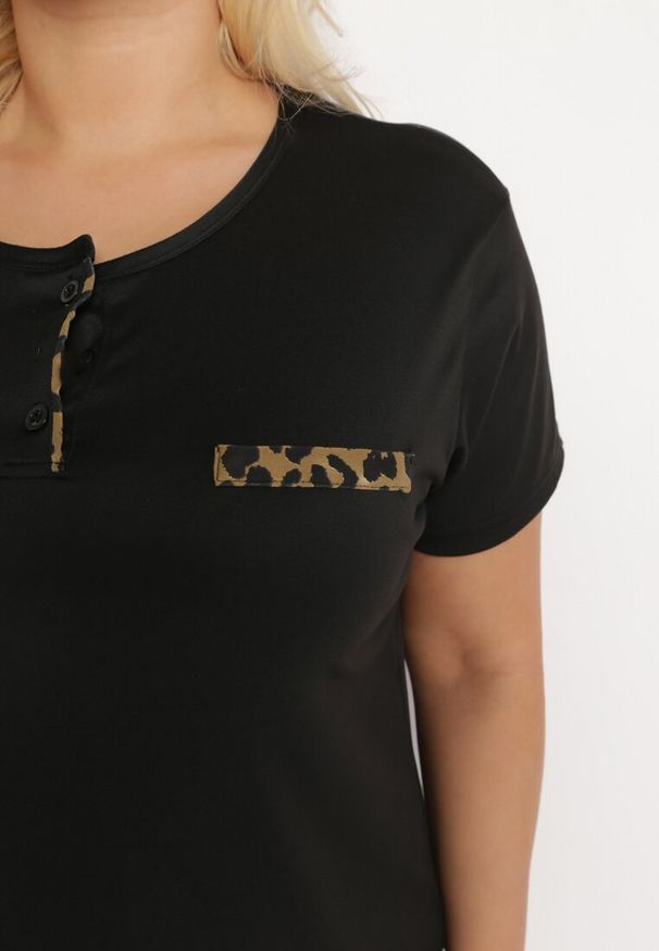 Born2be - Czarny Komplet Piżamowy z Krótkim Rękawem i Spodniami 3/4 Pilira. Kolor: czarny. Materiał: materiał. Długość: krótkie