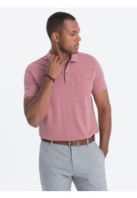 Ombre Clothing - T-shirt męski polo z ozdobnymi guzikami - zgaszony róż V4 S1744 - XXL. Typ kołnierza: polo. Kolor: różowy. Materiał: dzianina, bawełna
