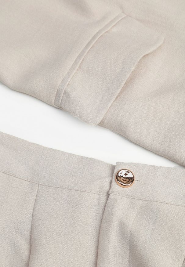 Renee - Beżowy Wiskozowy Komplet Garniturowy Spodnie Wide Leg i Kamizelka z Paskiem Elyenryl. Kolor: beżowy. Materiał: wiskoza