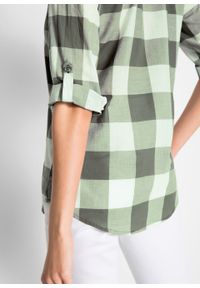 Bluzka bawełniana, długi rękaw bonprix oliwkowo-kremowy szałwiowy w kratę. Kolor: zielony. Materiał: materiał, bawełna. Długość rękawa: długi rękaw. Długość: długie #4