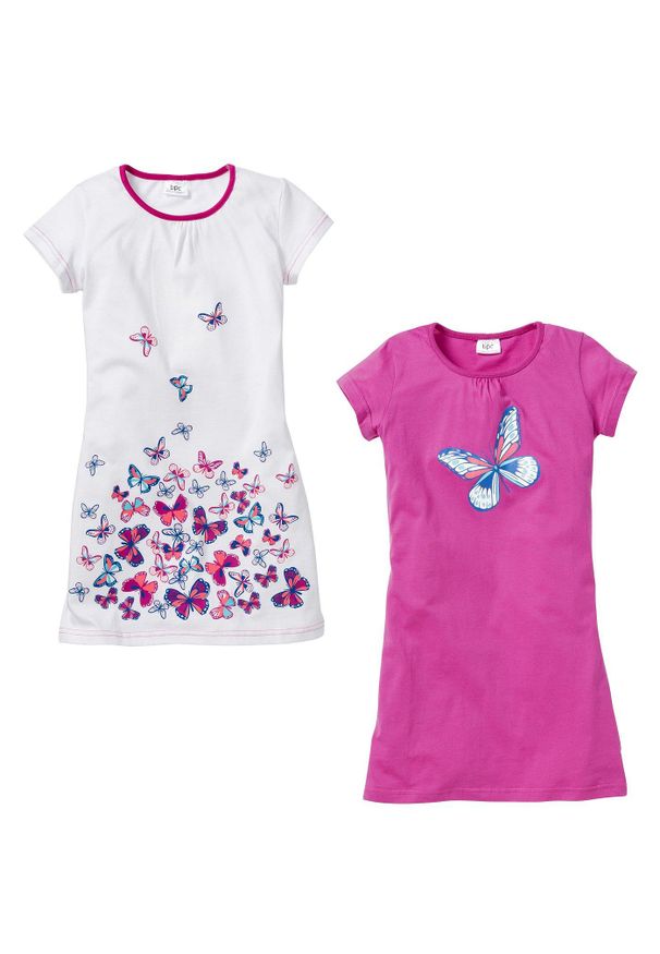 bonprix - Koszula nocna z czystej bawełny (2 szt.). Kolor: biały. Materiał: bawełna