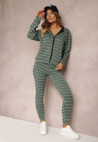 Renee - Zielony 2-częściowy Komplet Dresowy z Bluzą i Spodniami Agasima. Kolor: zielony. Materiał: dresówka. Wzór: geometria #1