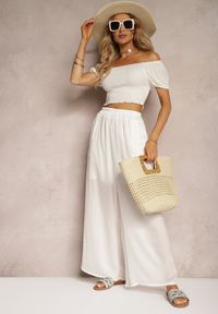Renee - Białe Wiskozowe Spodnie Szerokie High Waist Rissalene. Okazja: do pracy, na spotkanie biznesowe. Stan: podwyższony. Kolor: biały. Materiał: wiskoza. Styl: elegancki, biznesowy