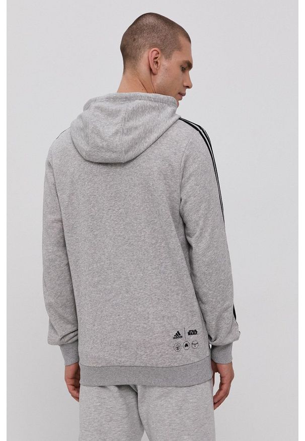Adidas - adidas - Bluza x Star Wars. Okazja: na co dzień. Typ kołnierza: kaptur. Kolor: szary. Materiał: dzianina, poliester. Wzór: melanż, motyw z bajki. Styl: casual