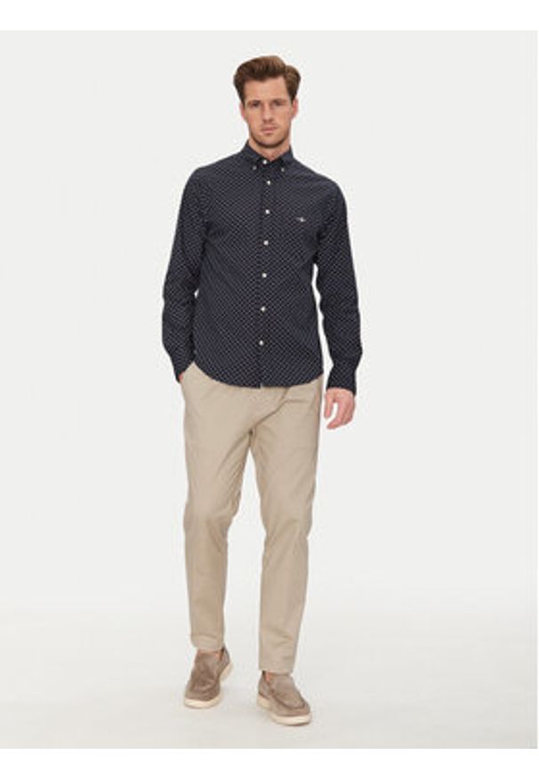 GANT - Gant Koszula 3250056 Granatowy Regular Fit. Kolor: niebieski. Materiał: bawełna