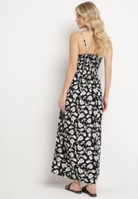 Born2be - Czarna Sukienka Bawełniana Rozkloszowana w Kwiatowy Print na Regulowanych Ramiączkach Rosapia. Typ kołnierza: dekolt w kształcie V. Kolor: czarny. Materiał: bawełna. Długość rękawa: na ramiączkach. Wzór: kwiaty, nadruk. Typ sukienki: rozkloszowane #4