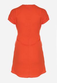 Born2be - Pomarańczowa Pudełkowa Sukienka Bawełniana ze Sznurkiem w Pasie Quimalia. Kolor: pomarańczowy. Materiał: bawełna. Długość rękawa: krótki rękaw. Wzór: aplikacja. Sezon: wiosna, lato. Typ sukienki: proste