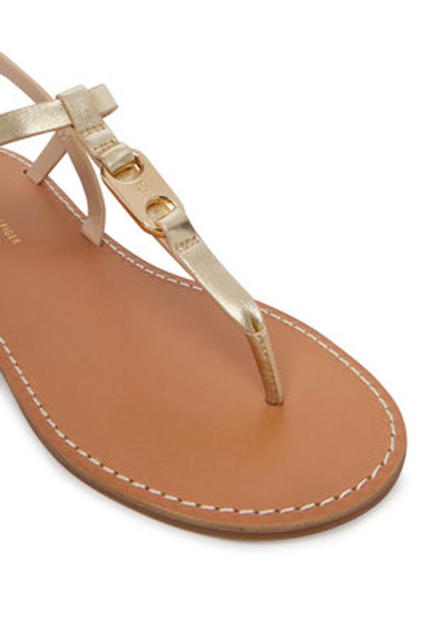 TOMMY HILFIGER - Tommy Hilfiger Sandały Leather Thong Sandal Gold FW0FW09331 Złoty. Kolor: złoty. Materiał: skóra