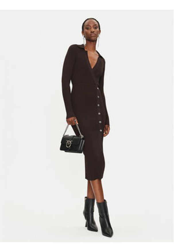 Pinko - PINKO Sukienka dzianinowa Viscosa Mix 104033 A239 Brązowy Slim Fit. Kolor: brązowy. Materiał: syntetyk