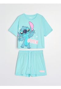 Sinsay - Bawełniana piżama dwuczęściowa z nadrukiem Stitch - zielony. Kolor: zielony. Materiał: bawełna. Wzór: nadruk #1