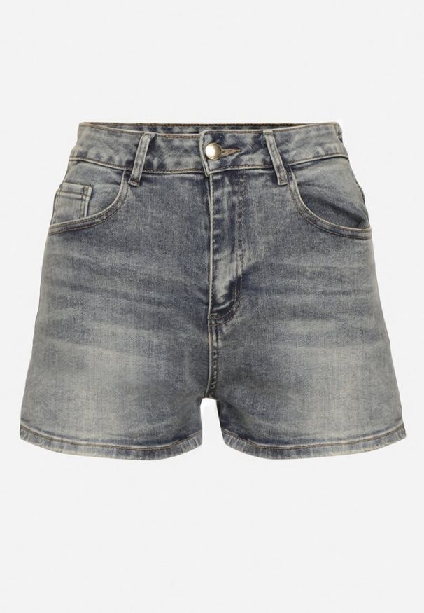 Born2be - Niebieskie Jeansowe Szorty Bawełniane z Wysokim Stanem Delvima. Stan: podwyższony. Kolor: niebieski. Materiał: jeans, bawełna. Sezon: lato. Styl: elegancki