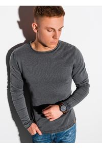 Ombre Clothing - Sweter męski bawełniany E180 - grafitowy - XXL. Kolor: szary. Materiał: bawełna. Styl: klasyczny #1