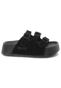 Big-Star - Klapki damskie Big Star, cholewka z materiału tekstylnego z dwoma regulowanymi paskami i sprzączkami, czarne, TT274531. Okazja: na co dzień. Kolor: czarny. Materiał: materiał. Wzór: paski. Sezon: lato. Styl: casual, klasyczny, elegancki #4