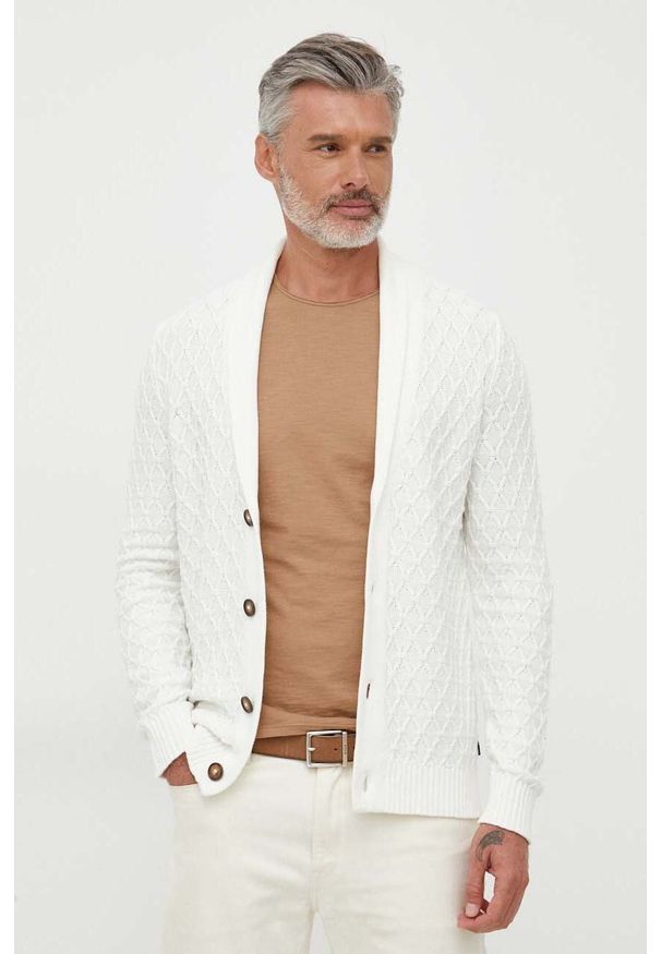 Lindbergh kardigan bawełniany kolor biały. Kolor: biały. Materiał: bawełna. Wzór: gładki