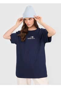 4f - 4F T-shirt oversize z nadrukiem damski - granatowy M. Okazja: na co dzień. Kolor: niebieski. Materiał: dzianina. Wzór: nadruk. Styl: casual #1