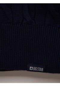 Big-Star - Sweter męski ze splotem warkoczowym granatowy Amaris 403. Kolor: niebieski. Materiał: bawełna, jeans, materiał, dzianina. Wzór: ze splotem. Styl: klasyczny, elegancki