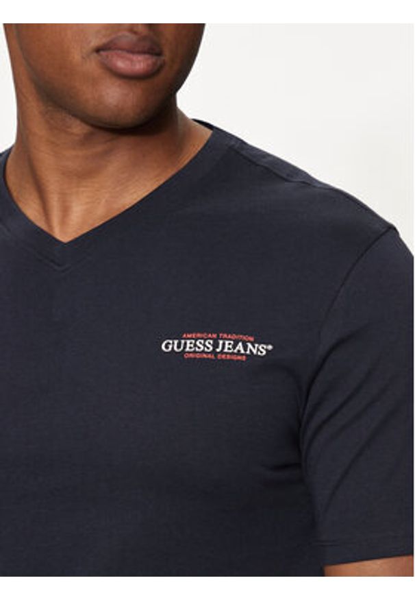 Guess Jeans T-Shirt M4YI50 K8HM0 Granatowy Slim Fit. Kolor: niebieski. Materiał: bawełna