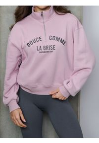 Sinsay - Bluza z krótkim zamkiem i stójką - różowy. Typ kołnierza: kołnierzyk stójkowy. Kolor: różowy. Długość: krótkie #1