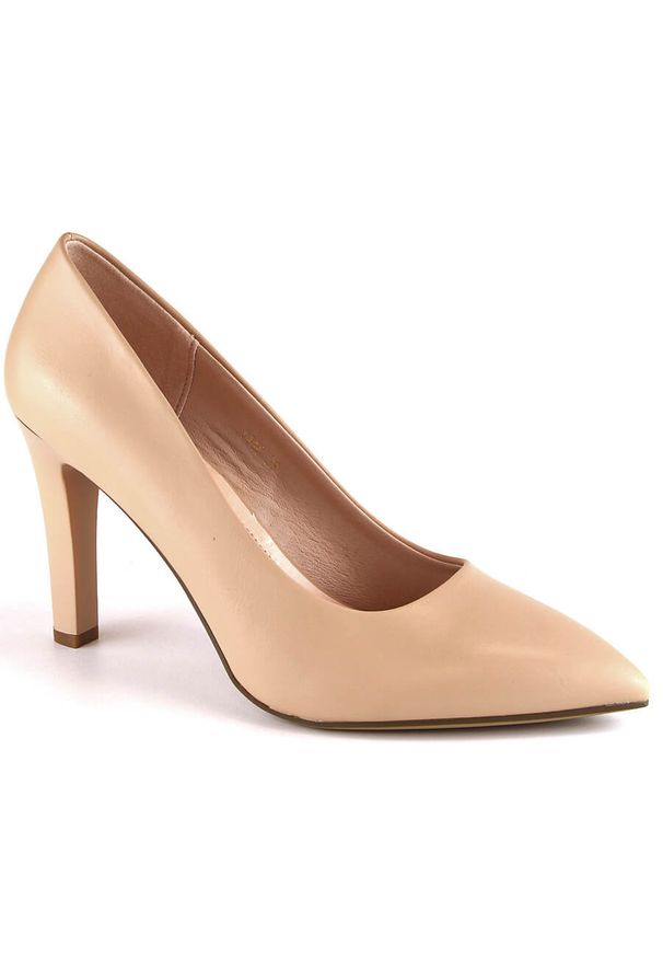 Czółenka damskie na obcasie beżowe coffe Sergio Leone 1446. Kolor: beżowy. Materiał: skóra ekologiczna. Szerokość cholewki: normalna. Obcas: na obcasie. Wysokość obcasa: średni