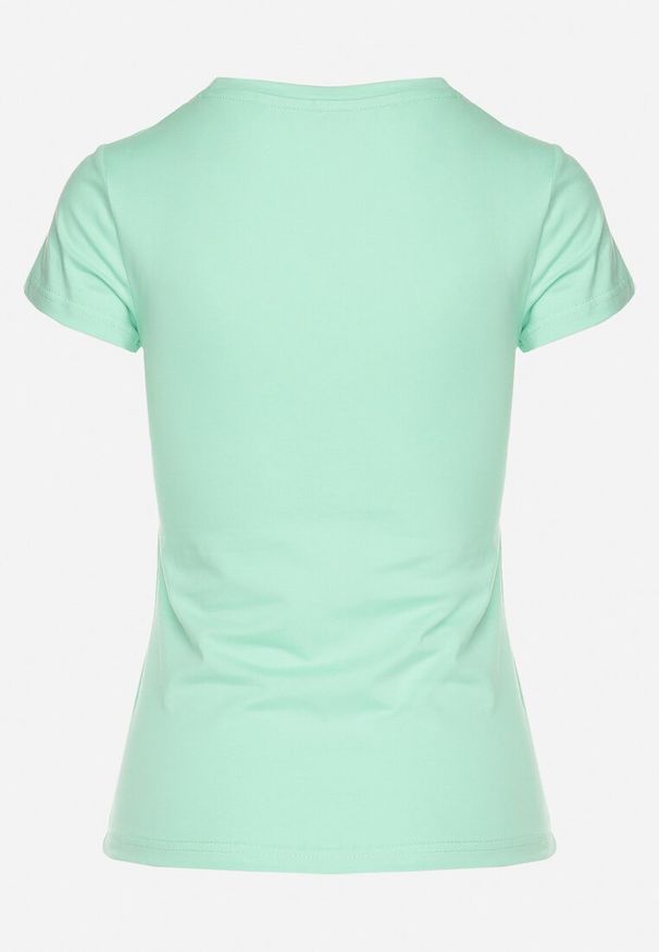 Born2be - Jasnozielony Bawełniany T-shirt Ozdobiony Cyrkoniami i Napisem Divera. Okazja: na co dzień. Kolor: zielony. Materiał: bawełna. Wzór: napisy, aplikacja. Styl: klasyczny, casual