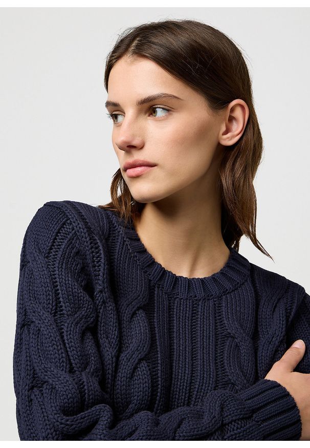 Wrangler - DAMSKI SWETER WRANGLER CABLE KNIT CREW DARK NAVY 112370798