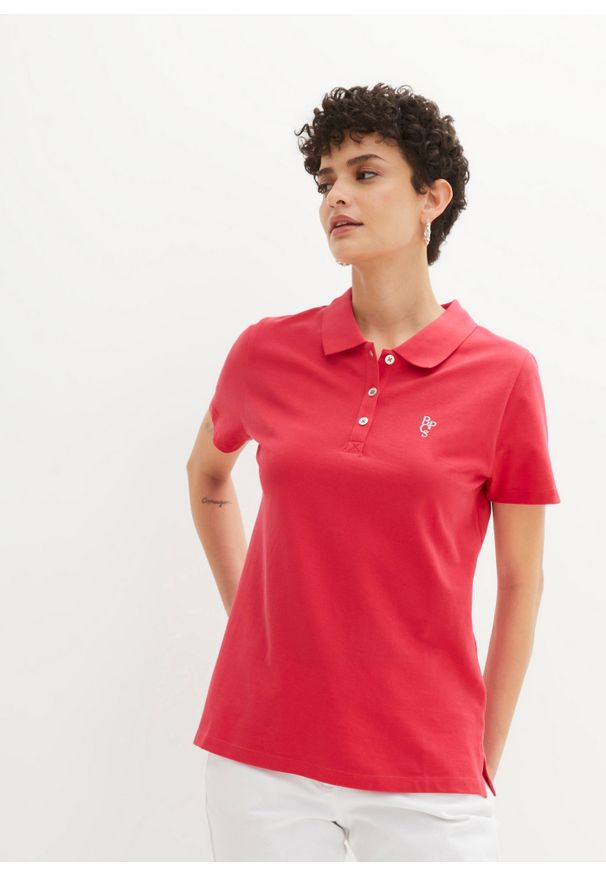 bonprix - Shirt polo. Typ kołnierza: polo. Kolor: czerwony. Wzór: aplikacja. Styl: klasyczny