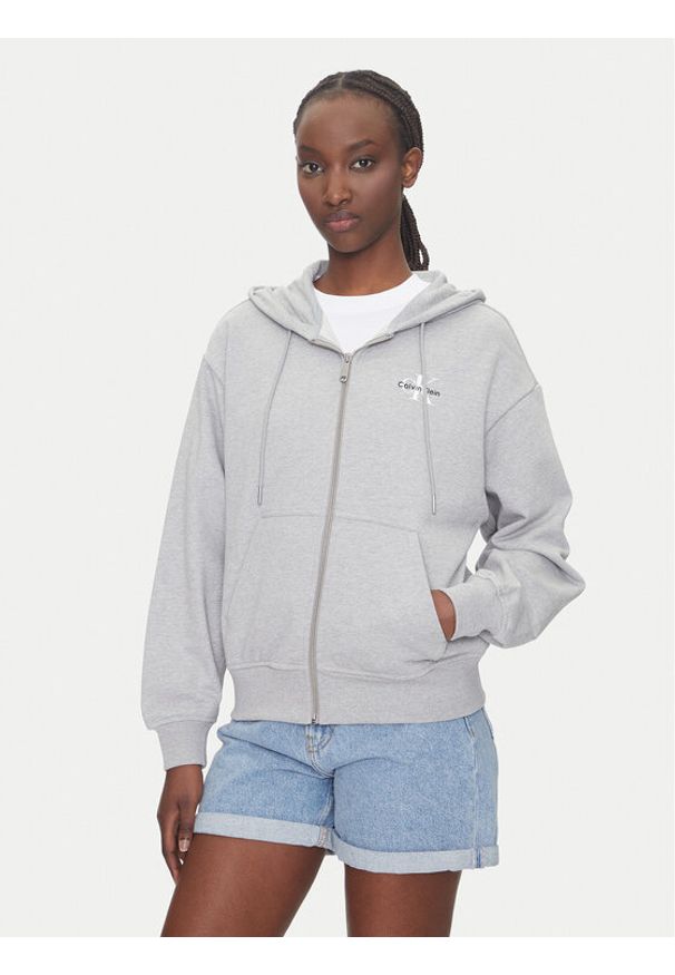 Calvin Klein Jeans Bluza Monologo LV047B270G Szary Regular Fit. Kolor: szary. Materiał: bawełna