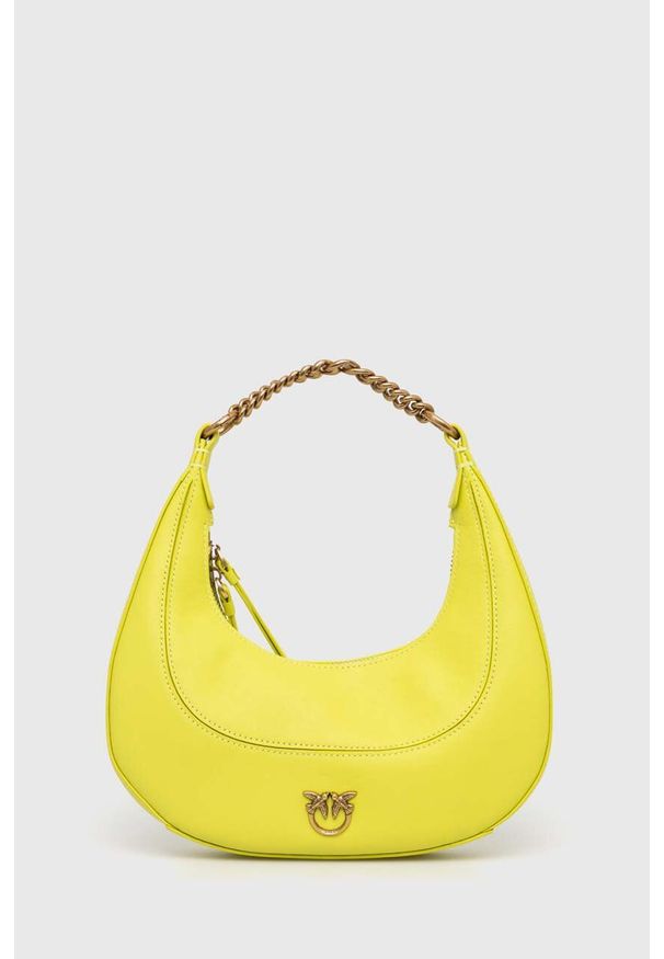Pinko torebka skórzana kolor żółty. Kolor: żółty. Materiał: skórzane