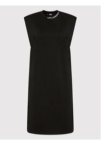 Karl Lagerfeld - KARL LAGERFELD Sukienka codzienna 220W1353 Czarny Regular Fit. Okazja: na co dzień. Typ kołnierza: dekolt w karo. Kolor: czarny. Materiał: wiskoza. Typ sukienki: proste. Styl: casual