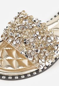 Born2be - Złote Eleganckie Klapki z Biżuteryjnymi Aplikacjami Erannia. Okazja: na co dzień. Kolor: złoty. Materiał: len. Wzór: aplikacja. Sezon: lato. Styl: elegancki #8