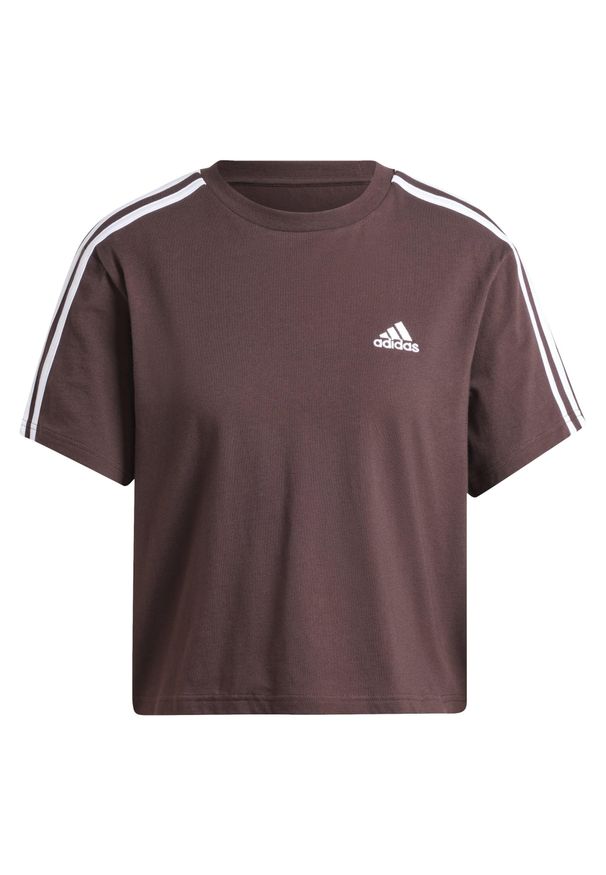 Adidas - Koszulka damska adidas Essentials 3-Stripes Single Jersey Crop Top. Kolor: wielokolorowy, biały, brązowy. Materiał: jersey. Długość: krótkie. Sport: fitness