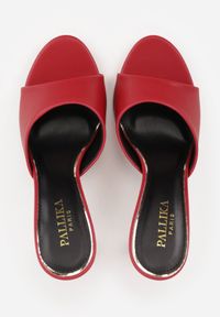 Born2be - Bordowe Klapki na Szpilce w Klasycznym Stylu Vilinesha. Okazja: na co dzień. Kolor: czerwony. Materiał: jeans. Obcas: na szpilce. Styl: klasyczny #8