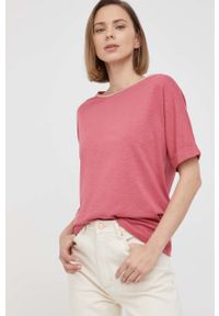 Geox t-shirt damski kolor różowy. Kolor: różowy. Materiał: materiał, dzianina, włókno. Wzór: gładki #3