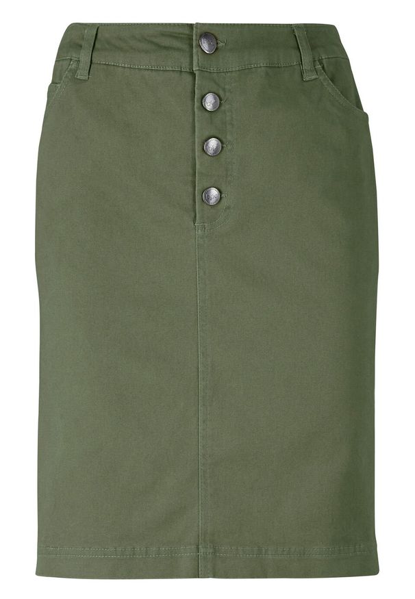 Spódnica z plisą guzikową bonprix ciemny khaki. Kolor: zielony