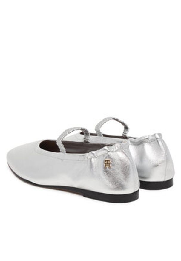 TOMMY HILFIGER - Tommy Hilfiger Baleriny Silver Lth Ellastic Ballerina FW0FW09466 Srebrny. Kolor: srebrny. Materiał: skóra