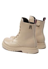 TOMMY HILFIGER - Tommy Hilfiger Trapery Lace-Up Bootie T4A5-32411-1453500 M Beżowy. Kolor: beżowy. Materiał: skóra #4