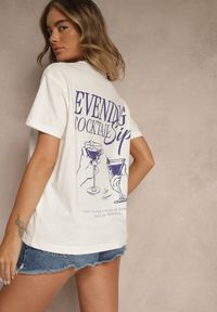 Renee - Jasnobeżowy T-shirt z Bawełny z Nadrukiem Adferia. Okazja: na co dzień. Kolor: beżowy. Materiał: bawełna. Wzór: nadruk. Styl: klasyczny, elegancki, casual