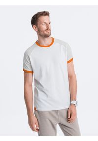 Ombre Clothing - T-shirt męski bawełniany z reglanem - szaro-biały V2 S1623 - XXL. Kolor: szary. Materiał: bawełna. Długość rękawa: raglanowy rękaw. Wzór: kolorowy, aplikacja. Styl: klasyczny #5