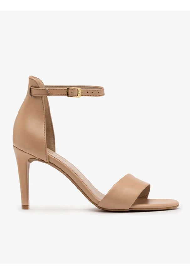 Ryłko - Beżowe sandały na szpilce. Kolor: beżowy. Materiał: skóra. Obcas: na szpilce. Styl: street. Wysokość obcasa: średni