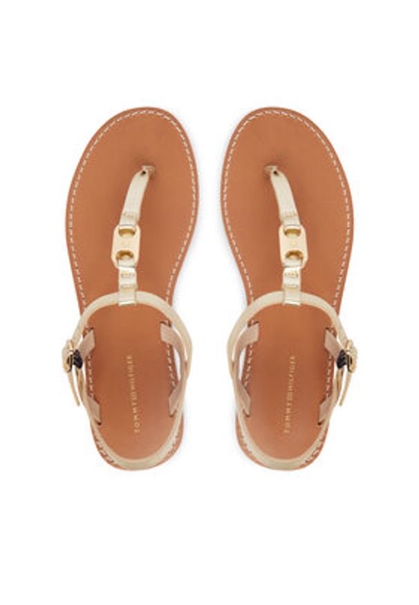 TOMMY HILFIGER - Tommy Hilfiger Sandały Leather Thong Sandal Gold FW0FW09331 Złoty. Kolor: złoty. Materiał: skóra