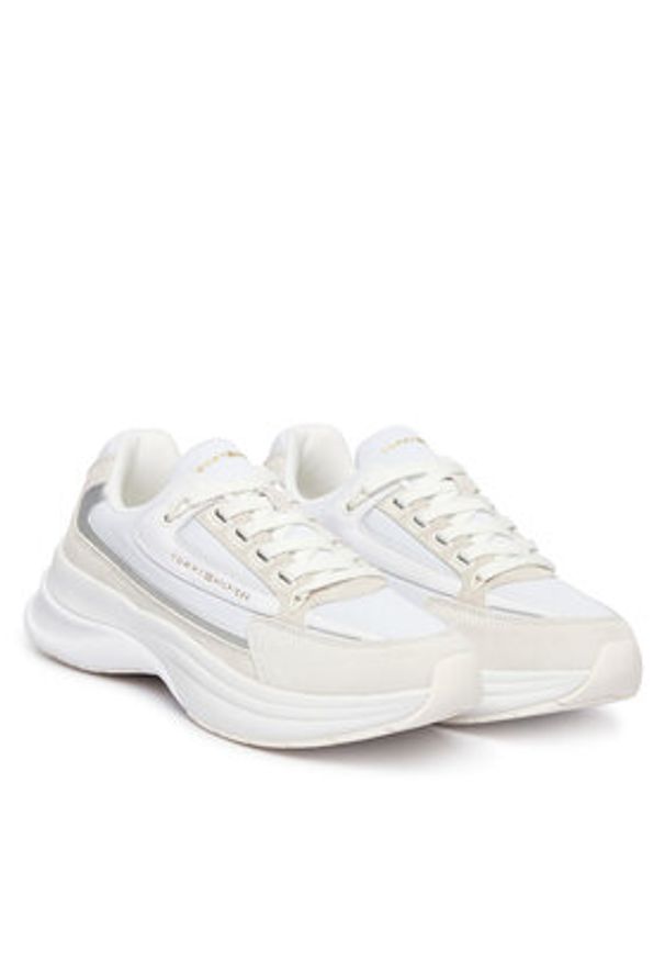 TOMMY HILFIGER - Tommy Hilfiger Sneakersy Th Sporty Chic Runner FW0FW09187 Biały. Kolor: biały. Materiał: skóra, zamsz