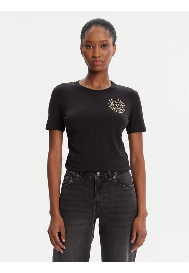 Versace Jeans Couture T-Shirt 79HAHT01 CJ03T Czarny Regular Fit. Kolor: czarny. Materiał: bawełna
