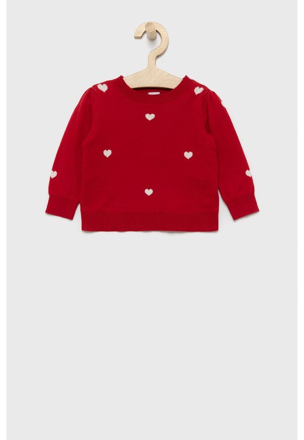 GAP Sweter bawełniany dziecięcy kolor czerwony. Okazja: na co dzień. Kolor: czerwony. Materiał: bawełna. Styl: casual