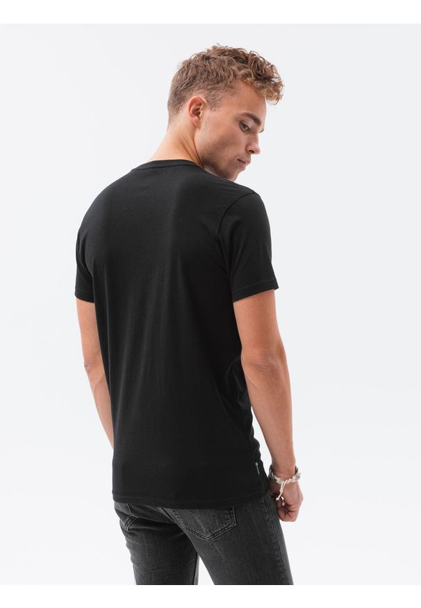 Ombre Clothing - T-shirt męski z nadrukiem S1434 V-10B - czarny - XXL. Kolor: czarny. Materiał: bawełna. Wzór: nadruk. Styl: klasyczny