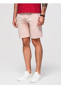 Ombre Clothing - Męskie dzianinowe spodenki ze ściągaczem i kieszeniami - pudroworóżowe V11 - Rozmiar: XXL. Kolor: różowy. Materiał: dzianina. Styl: wakacyjny