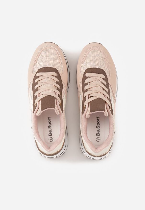 Born2be - Różowe Sneakersy na Grubej Podeszwie z Perforacją i Tweedowymi Wstawkami Idaphyphe. Okazja: na co dzień. Kolor: różowy. Materiał: jeans