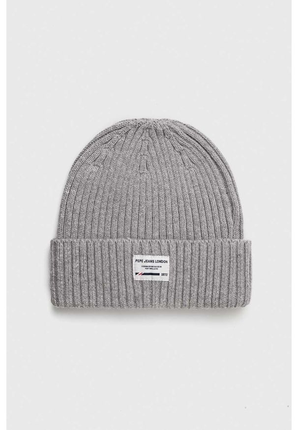 Pepe Jeans czapka z domieszką wełny GRIFFIN kolor szary. Kolor: szary. Materiał: wełna