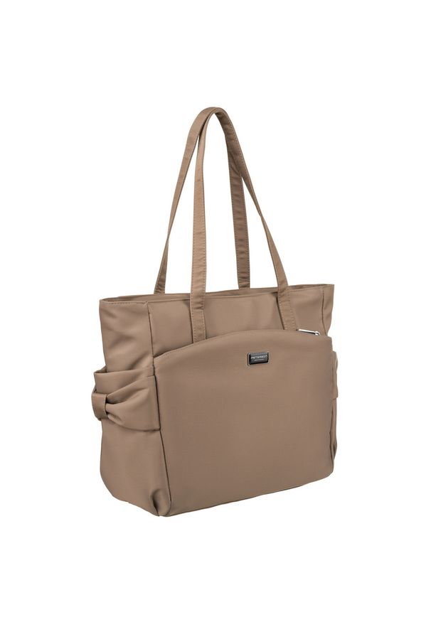 Shopper beżowy Peterson PTN CTY-15. Kolor: beżowy. Wzór: aplikacja. Dodatki: z kokardką. Styl: elegancki, casual