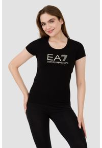 EA7 Emporio Armani - EA7 Czarny t-shirt ze srebrnym logo. Kolor: niebieski